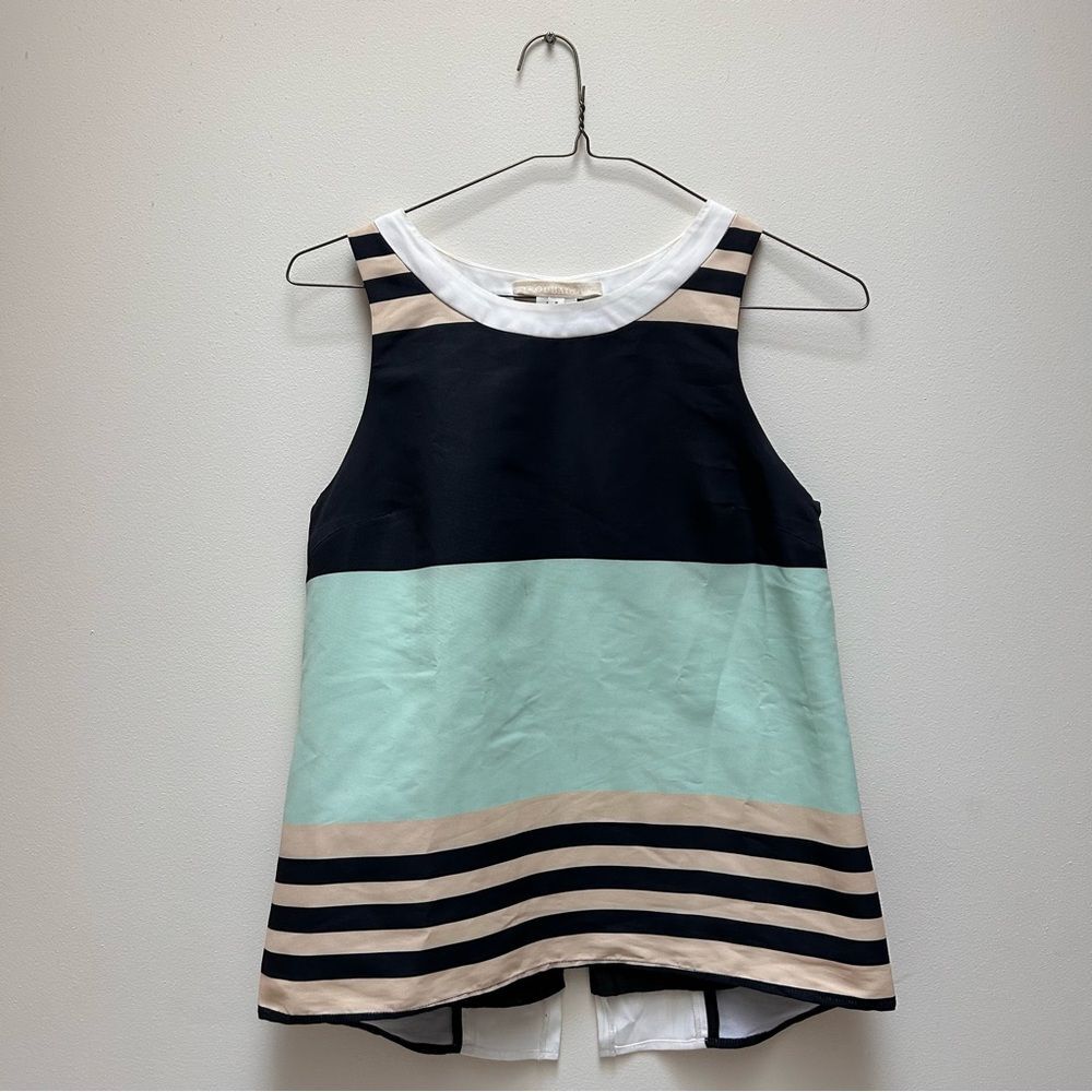 Anthropologie Troubadour Striped Sleeveless Top in Black, Mint, and Beige